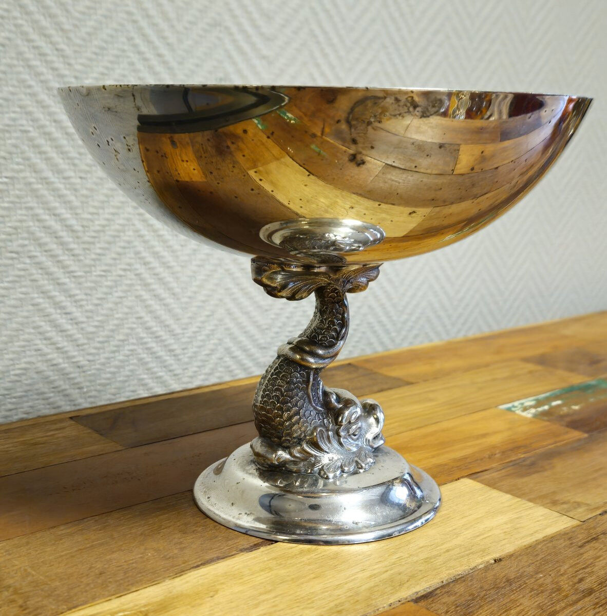 Silver-plated metal stand – dolphin decoration – menesés spain