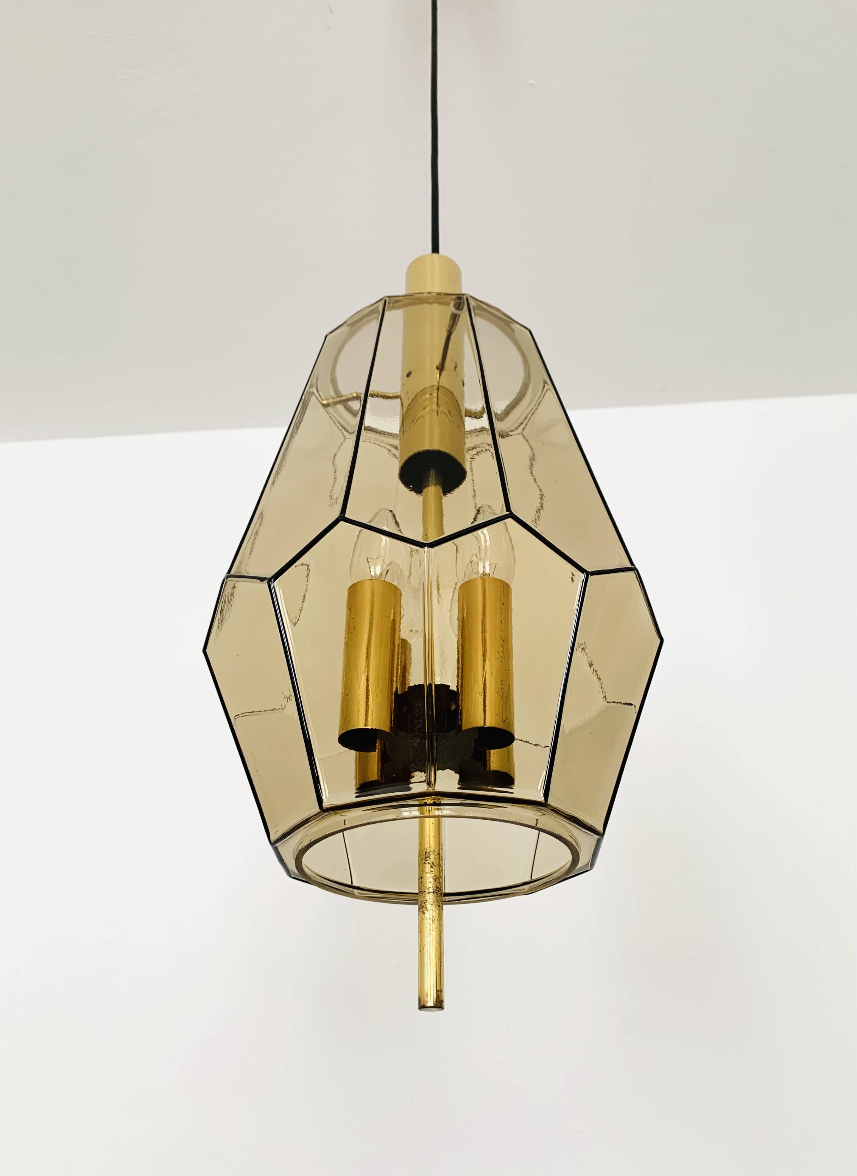 Set of 2 Smoked Glass Pendant Lamps by Glashütte Limburg