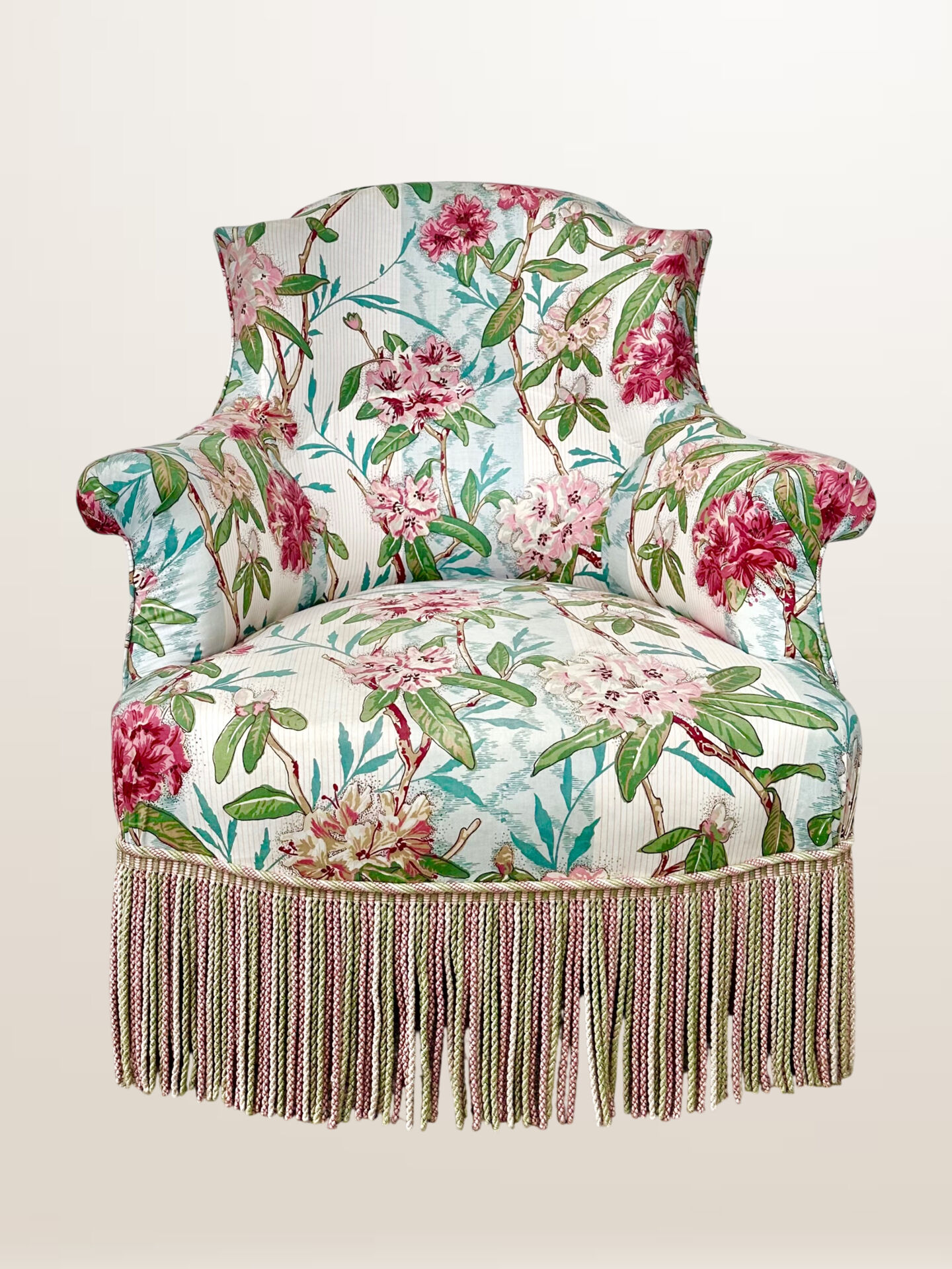 Napoleon III period armchair, floral fabric with cushion.