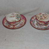 2 cups and under cups xix th, porcelain of sarreguemines, decoration " minton " stamp serial number