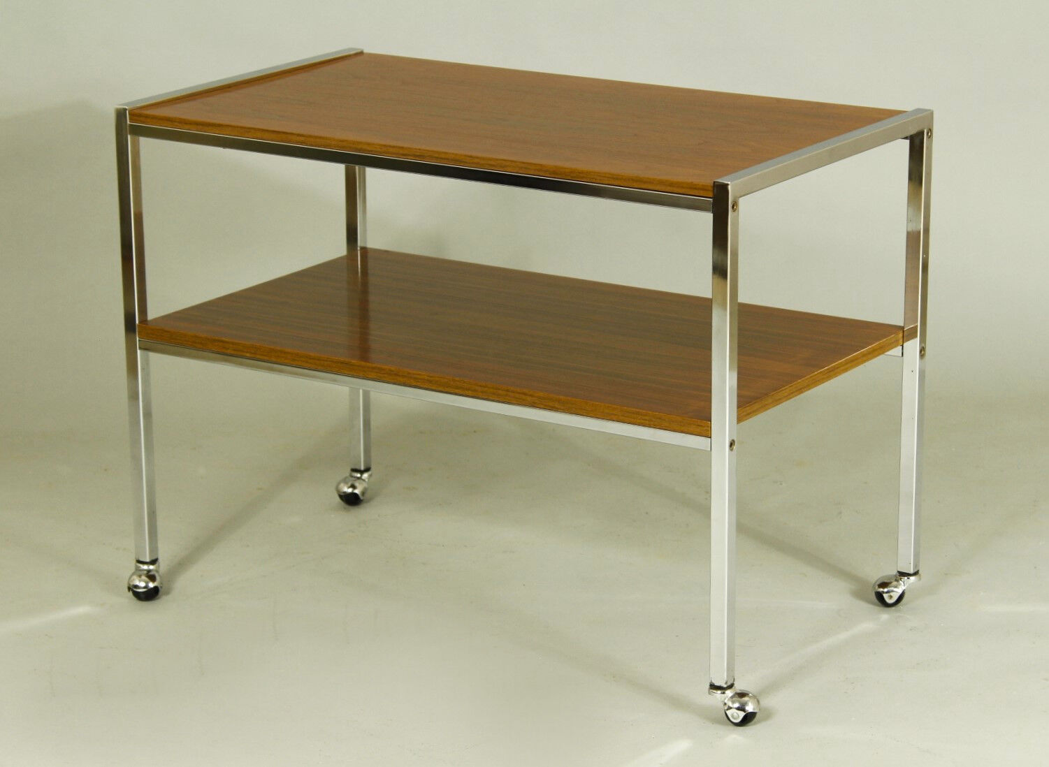 1970s Walnut and Chrome Trolley