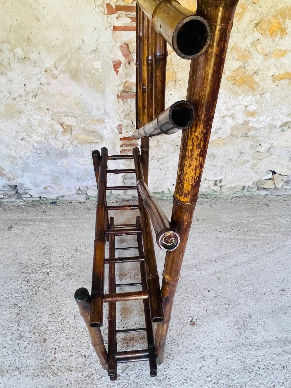 Vestiaire d’entree vintage en bambou avec miroir circa 1920’s