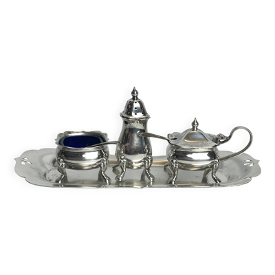 Arts de la table, serviteur 3 pièces plateau métal argenté début XXème