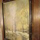 Old framed painting, oil "Wood under the snow", signed