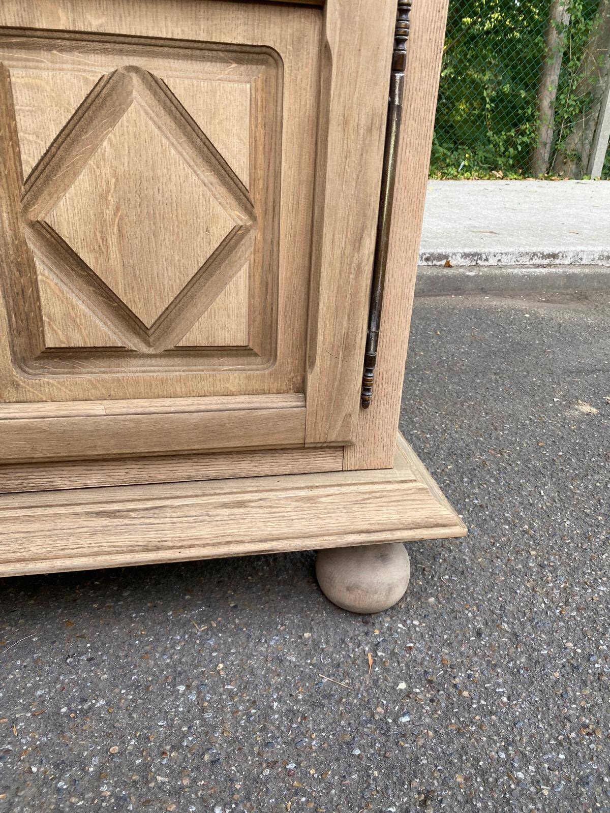 Buffet armoire with 4 doors, diamond point, stripped in light oak from the 1970s.