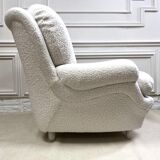 Vintage 80s shell armchair in curly wool