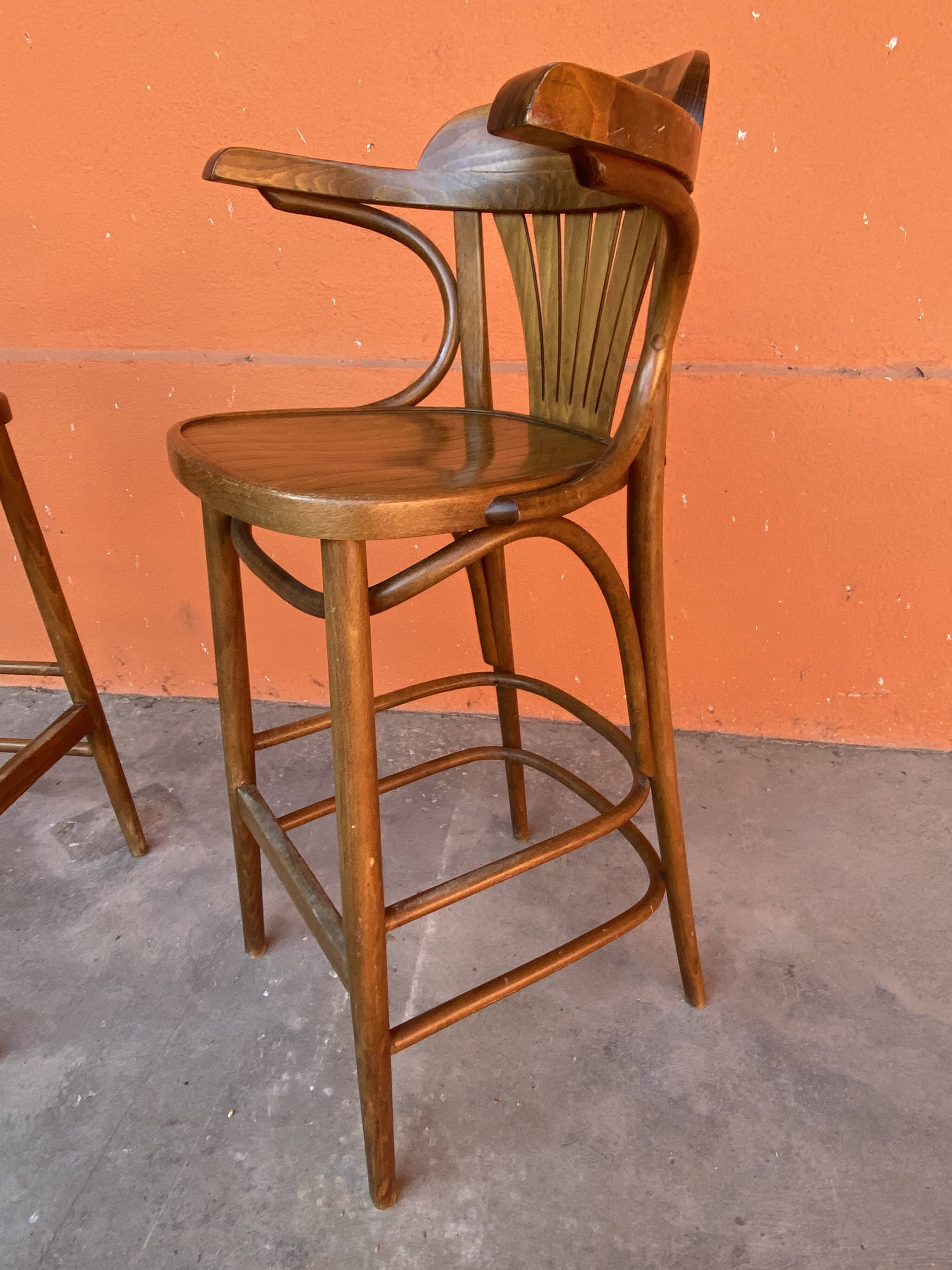Set of 2 Bar Stools Restaurant Pub Tavern Curved Wood