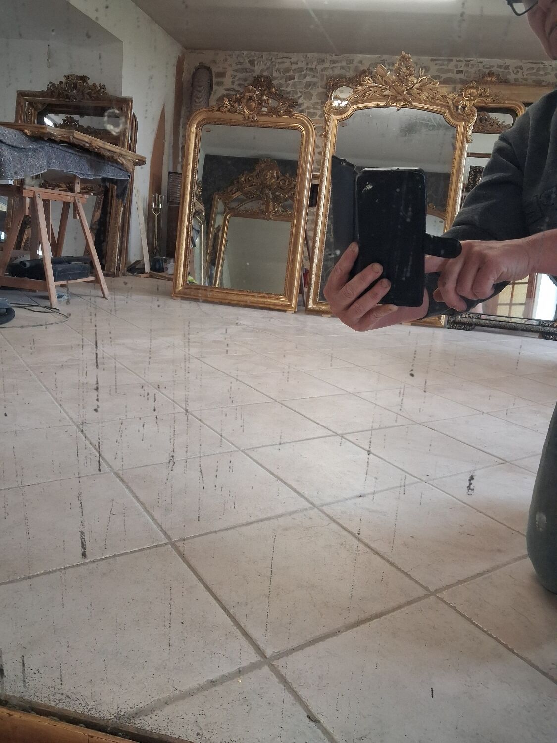 19th-century mirror, 2.04m x 1.25m.