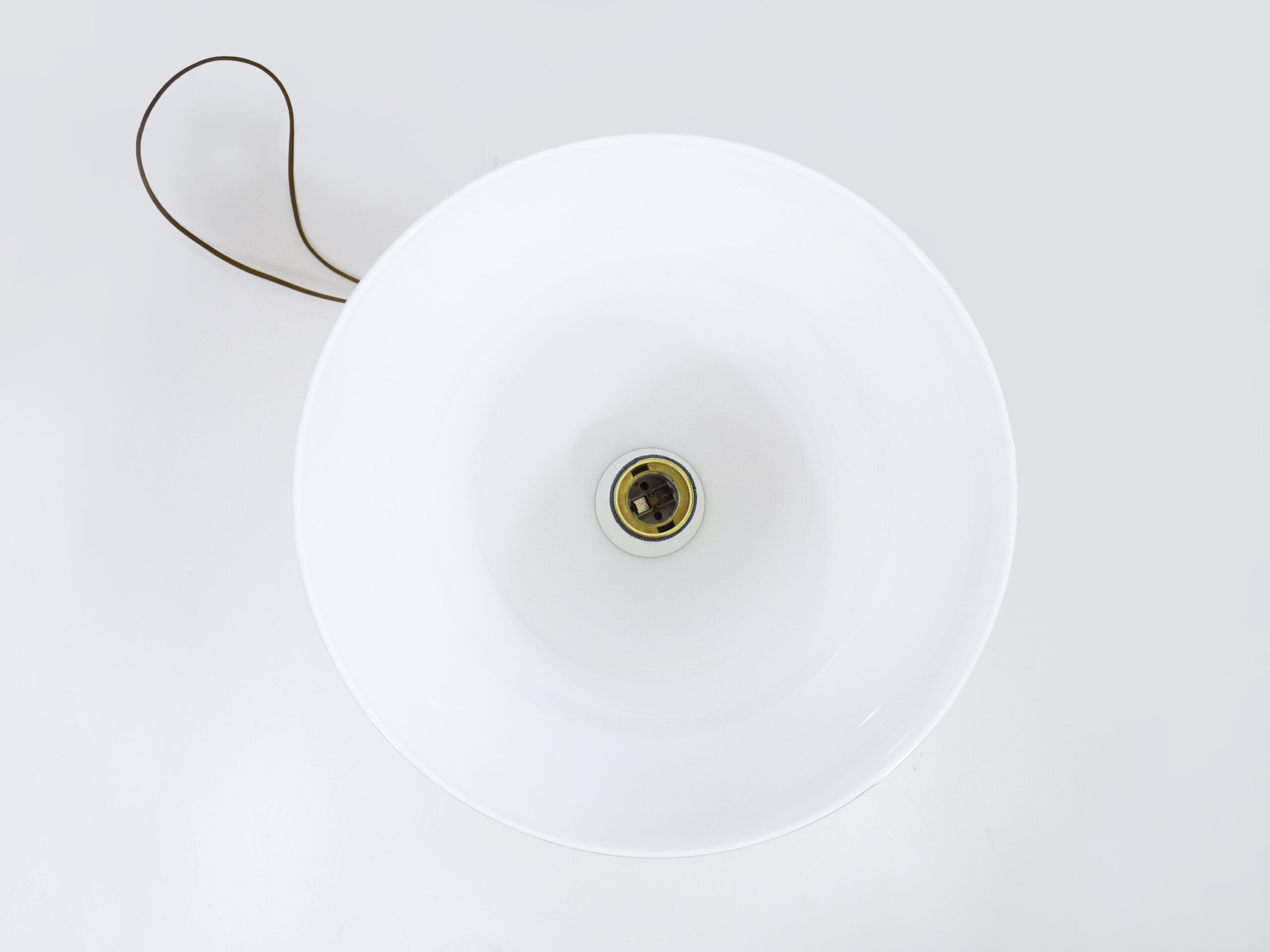 Mazda lamp in gilded metal, foot imitation wood and white opaline. Year 60
