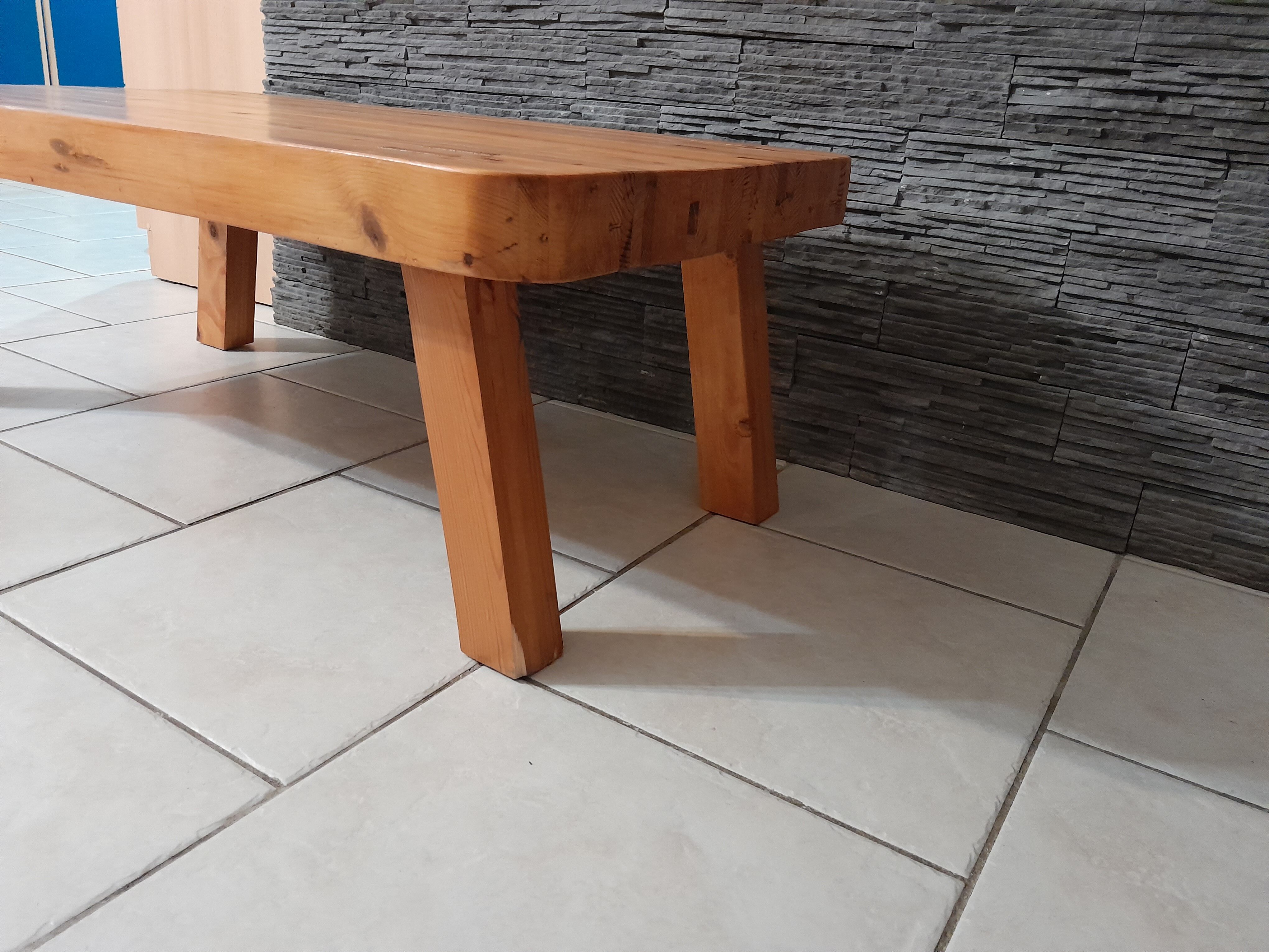 Table basse pin pieds compas vintage années 70-80