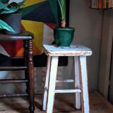 Workshop stool in vintage patinated solid wood