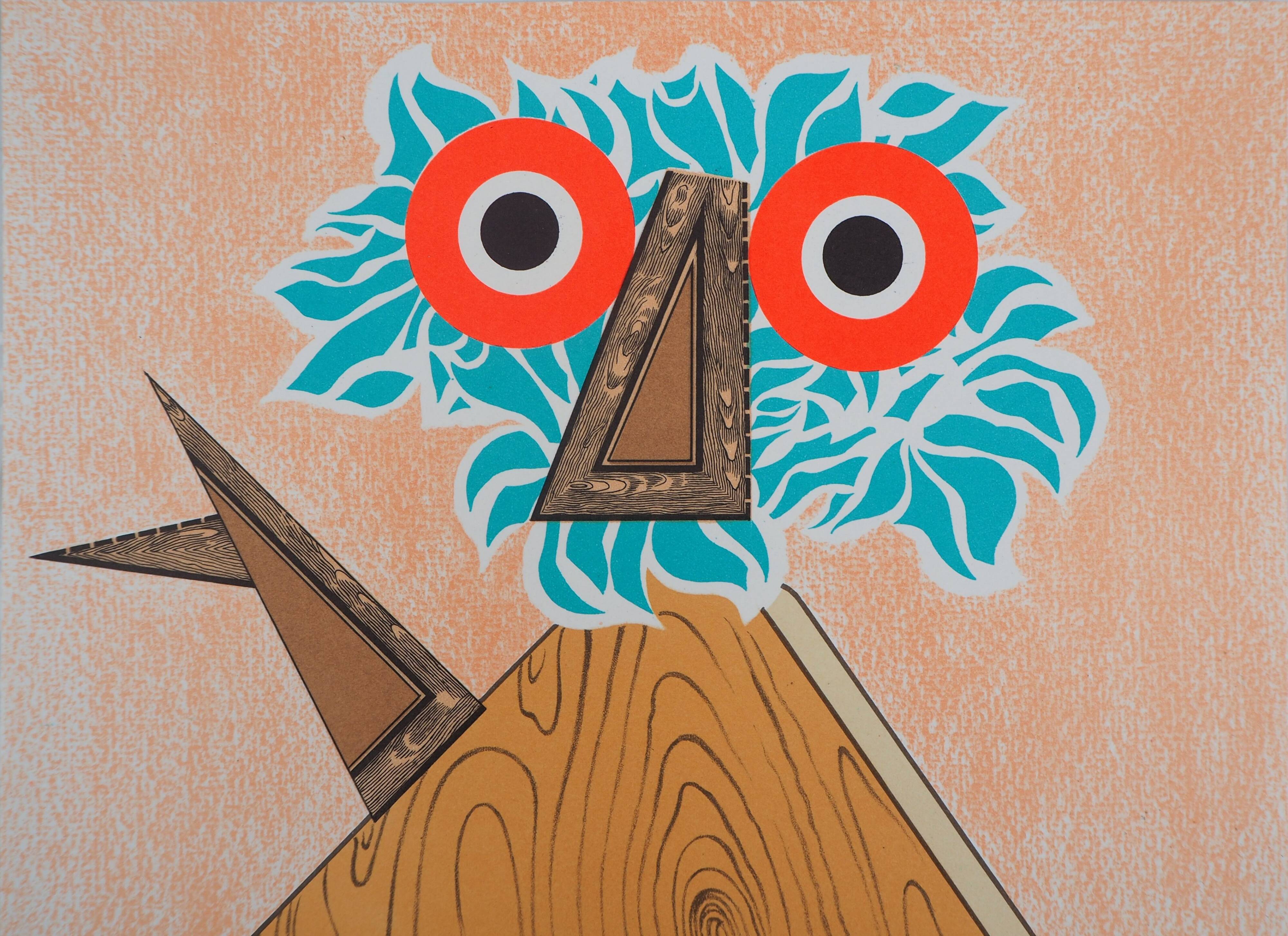 Enrico baj: owl - original lithograph