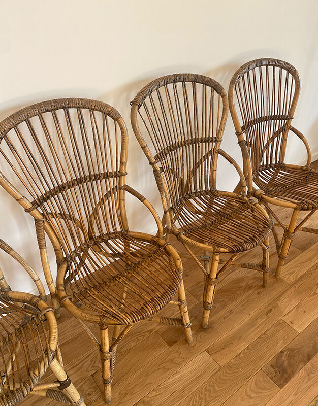 Lot 4 chaises rotin d'Audoux & Minnet