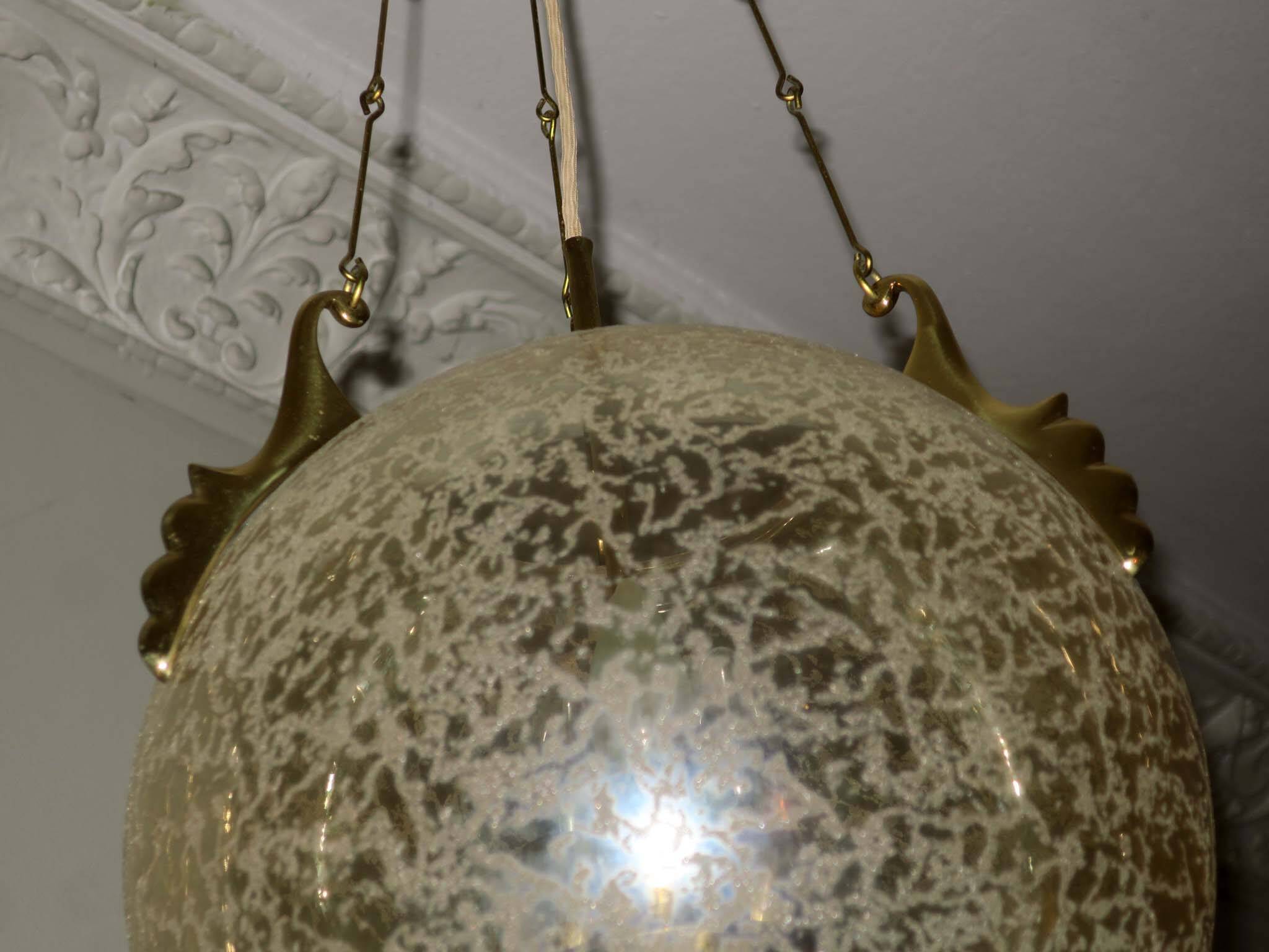 Doria Leuchten frosted glass and brass globe pendant light, 1970s