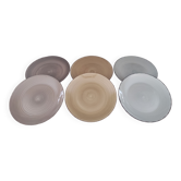 Lot de 6 assiettes en faïence van well en camaïeu de brun, ocre et gris, liseré brun brossé