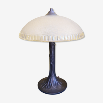 Table lamp with glass shade the base in shape of a tree 20th century
