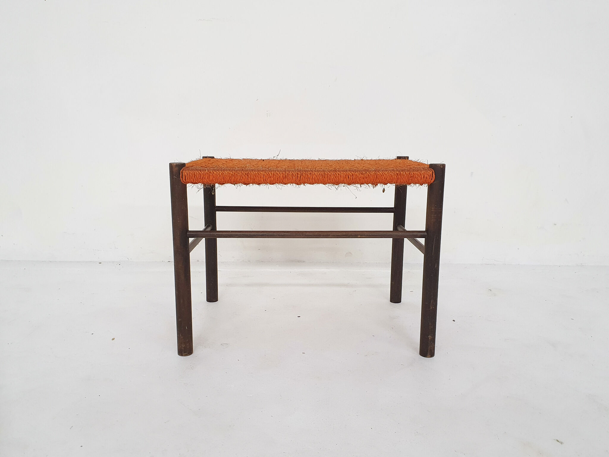 Mid-century sisal and wooden stool, The Netherlands 1950's
