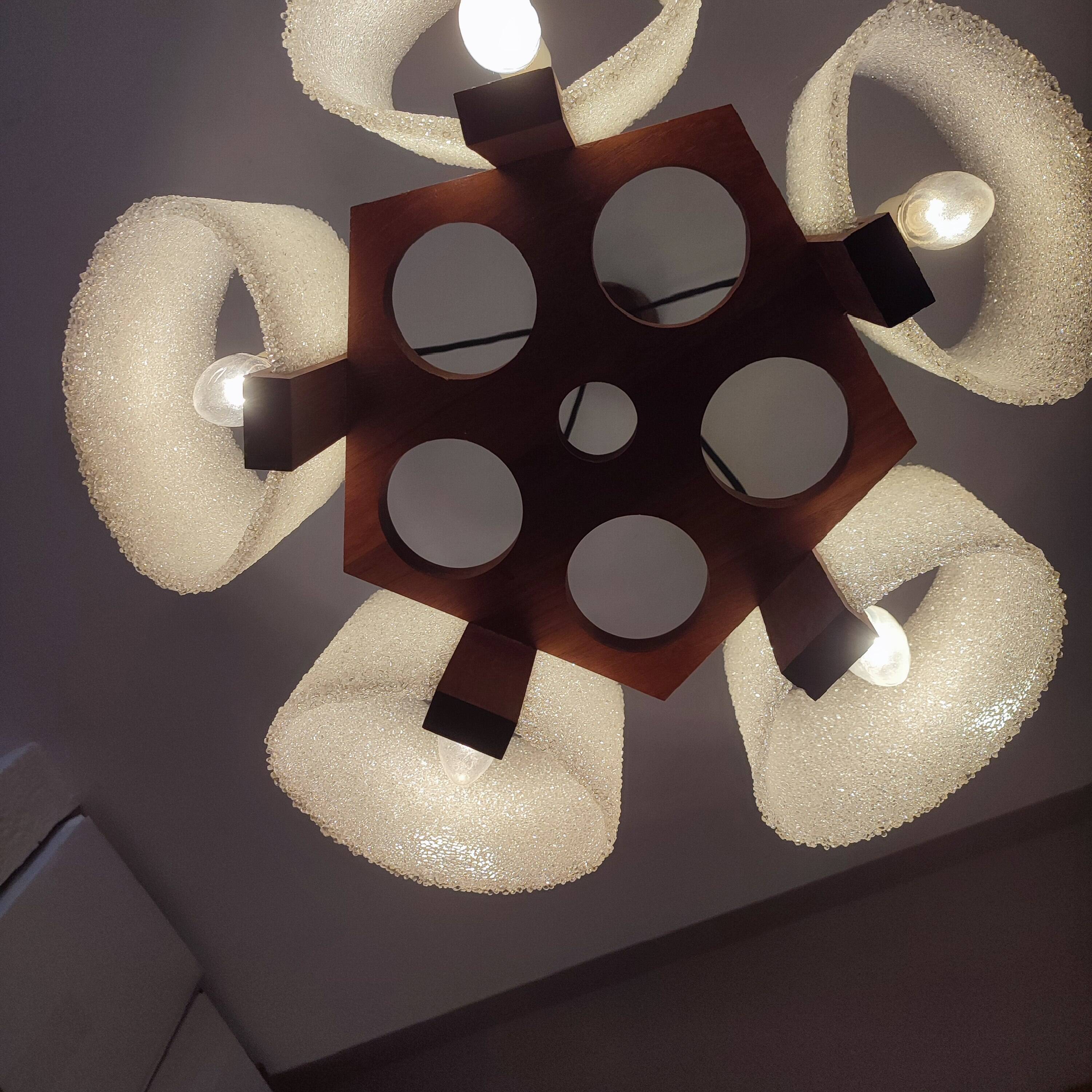 Scandinavian pendant light in teak and perspex