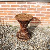 Ancien Tabouret Diabolo en Osier & Cannage