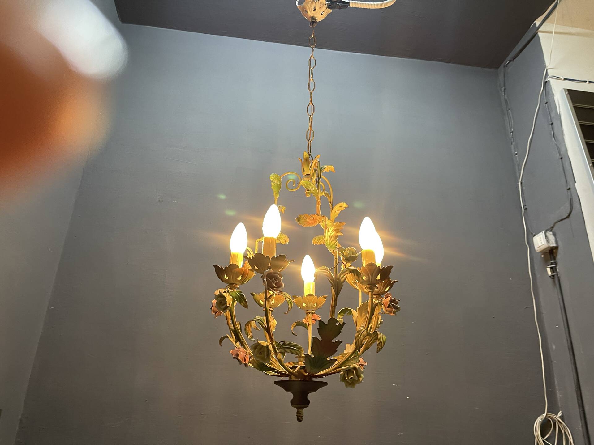 Tole Ceramic Flower Italian Chandelier 1960’s 