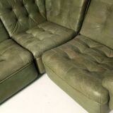 Patchwork modular sofa set in olive green patinated leather, 1970s