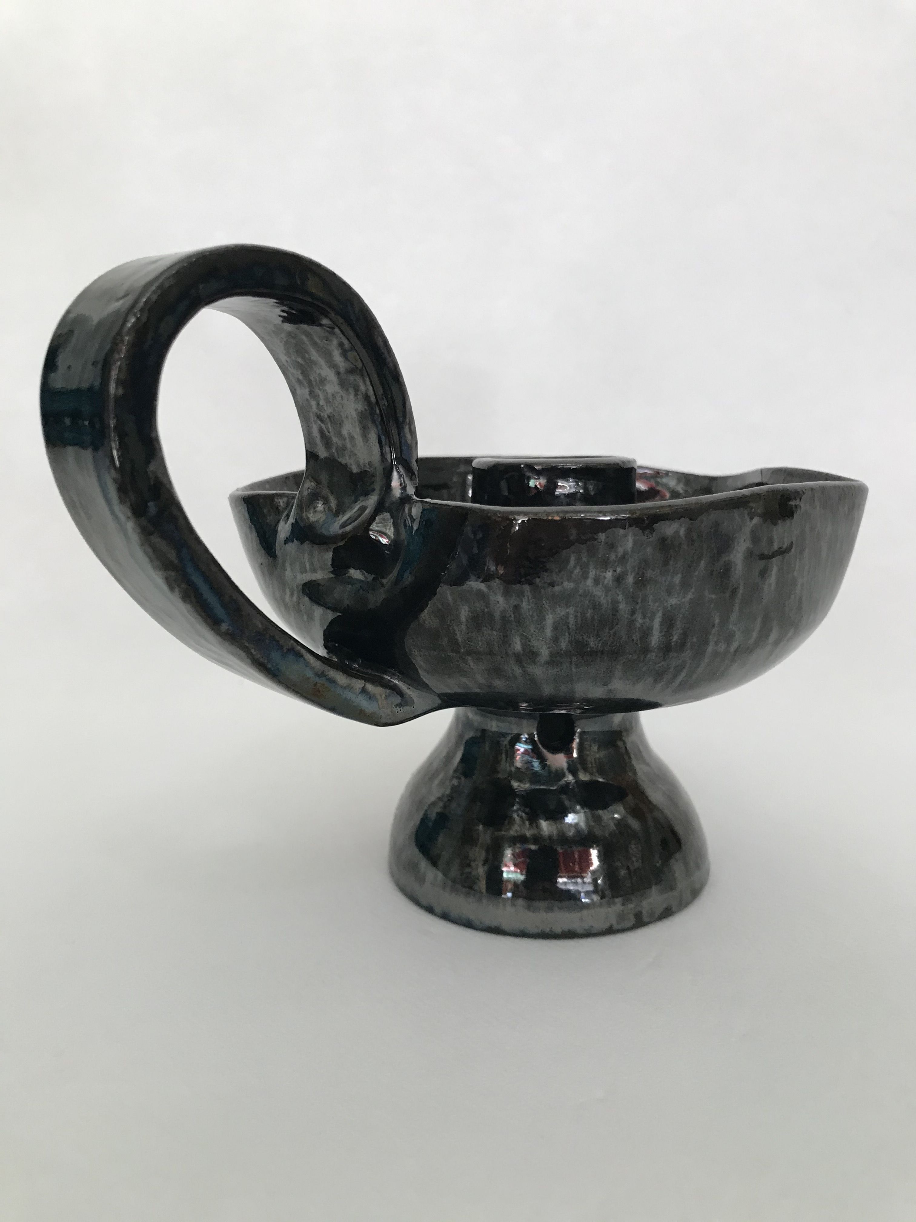Black "hand- bougeoir with iridescents signed Fazio in Vallauris, circa 1950-1960