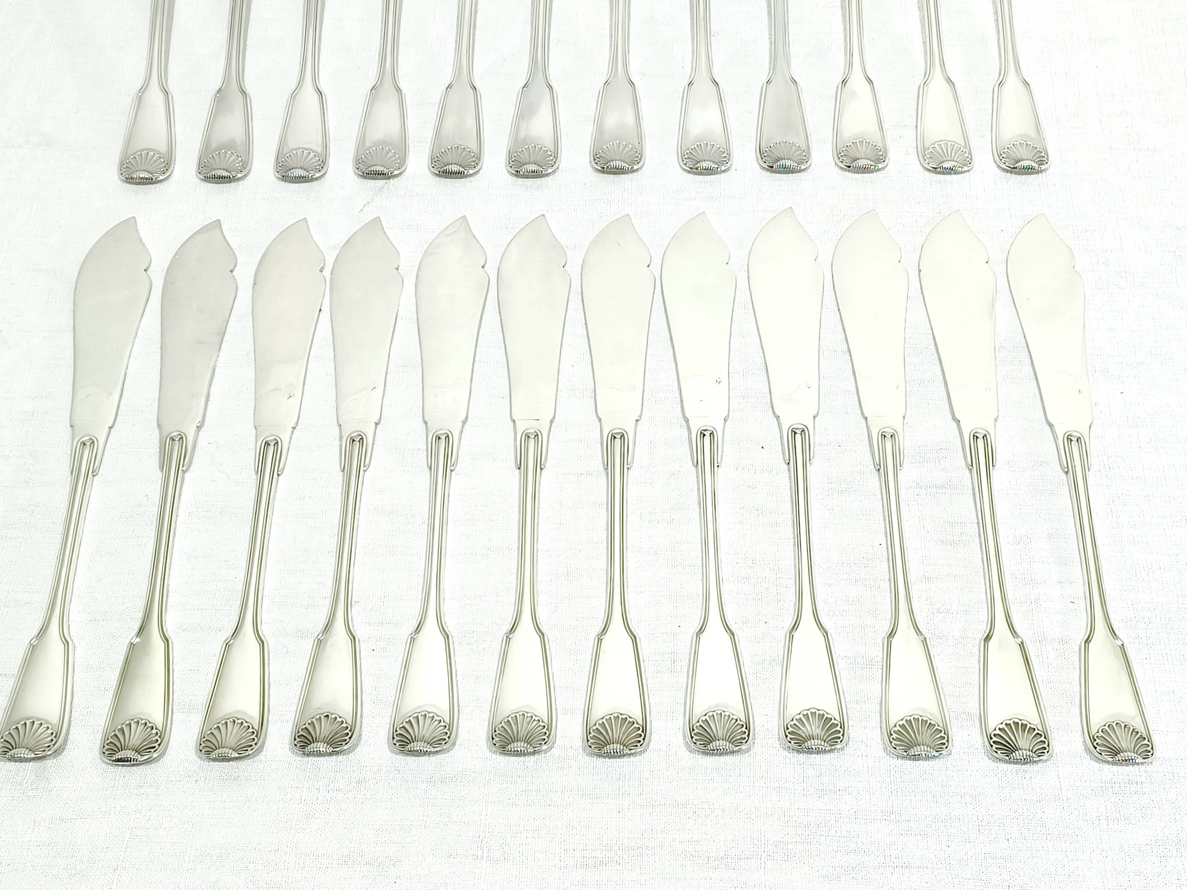 Emile Puiforcat – 12 solid silver fish cutlery sets