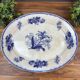 Antique Oval Porcelain Dish with Blue Floral Decoration