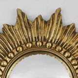 Gold Sunburst Mirror in Resin with Convex Mirror, France, 1960s