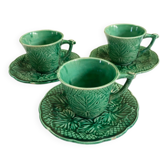 3 tasses et sous tasses à café barbotine Gien 1960/1971