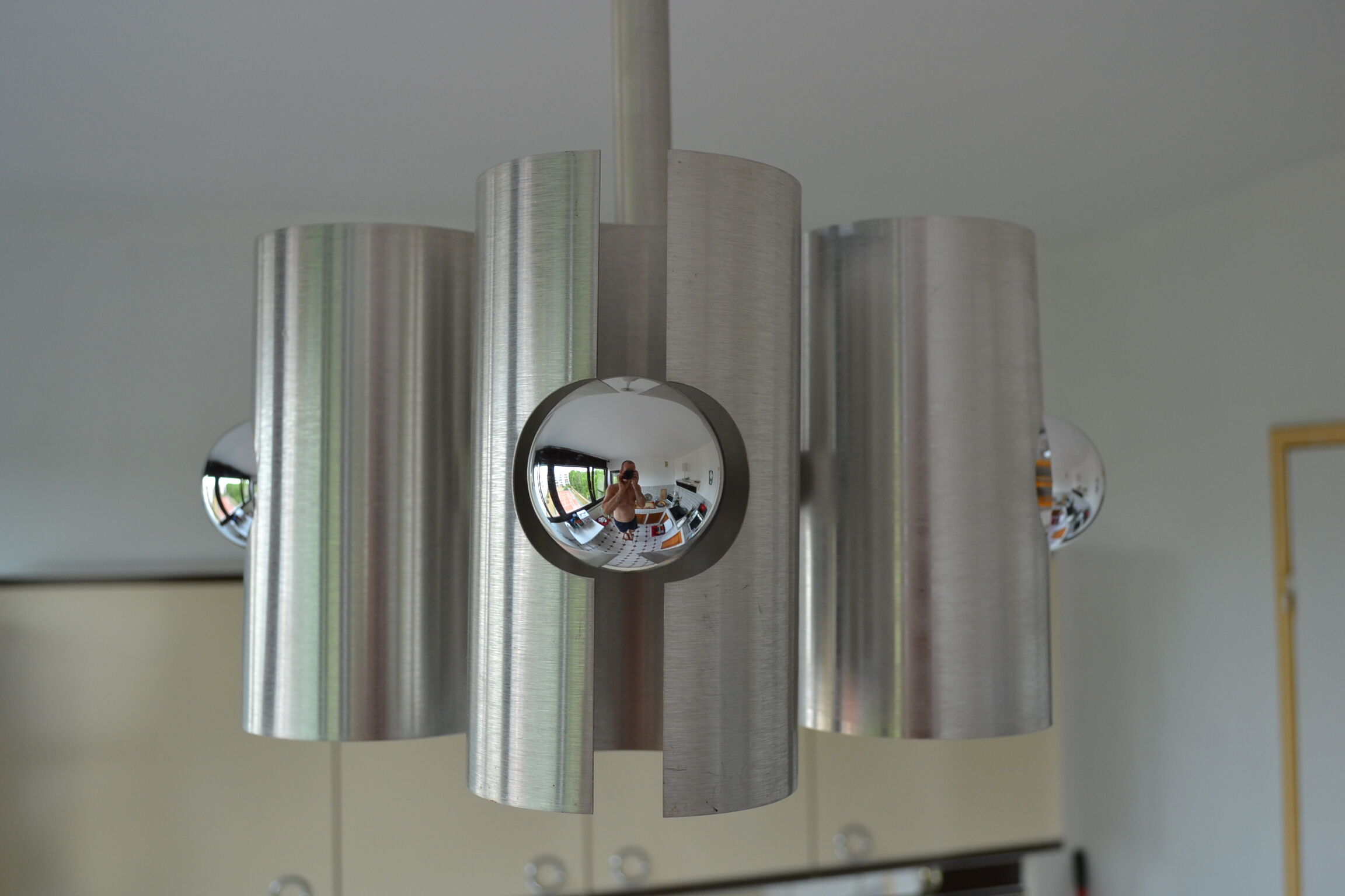 Hanging lamp 4 brushed metal lights space age 70s