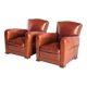 Pair of vintage club armchairs. Wood and Skay. France, 50