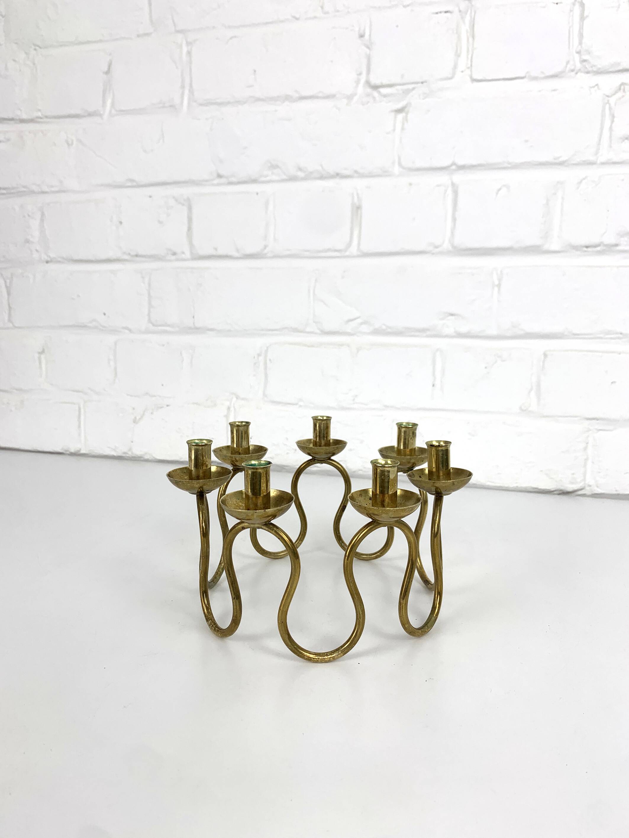 Scandinavian brass candle holder by Lars Holmström, Sweden 1950s