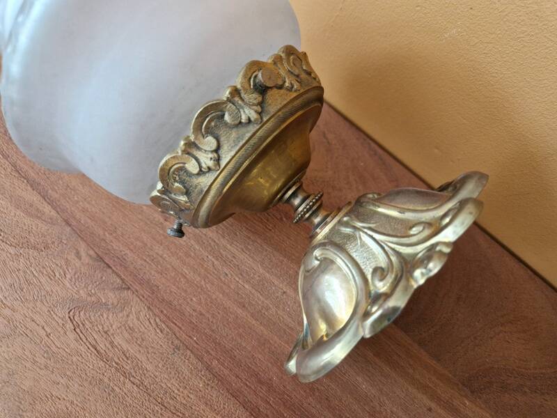 Gold metal ceiling light - Cut and satin glass globe - Louis XV style