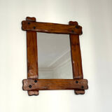 Vintage brutalist mirror in solid wood 53x65cm