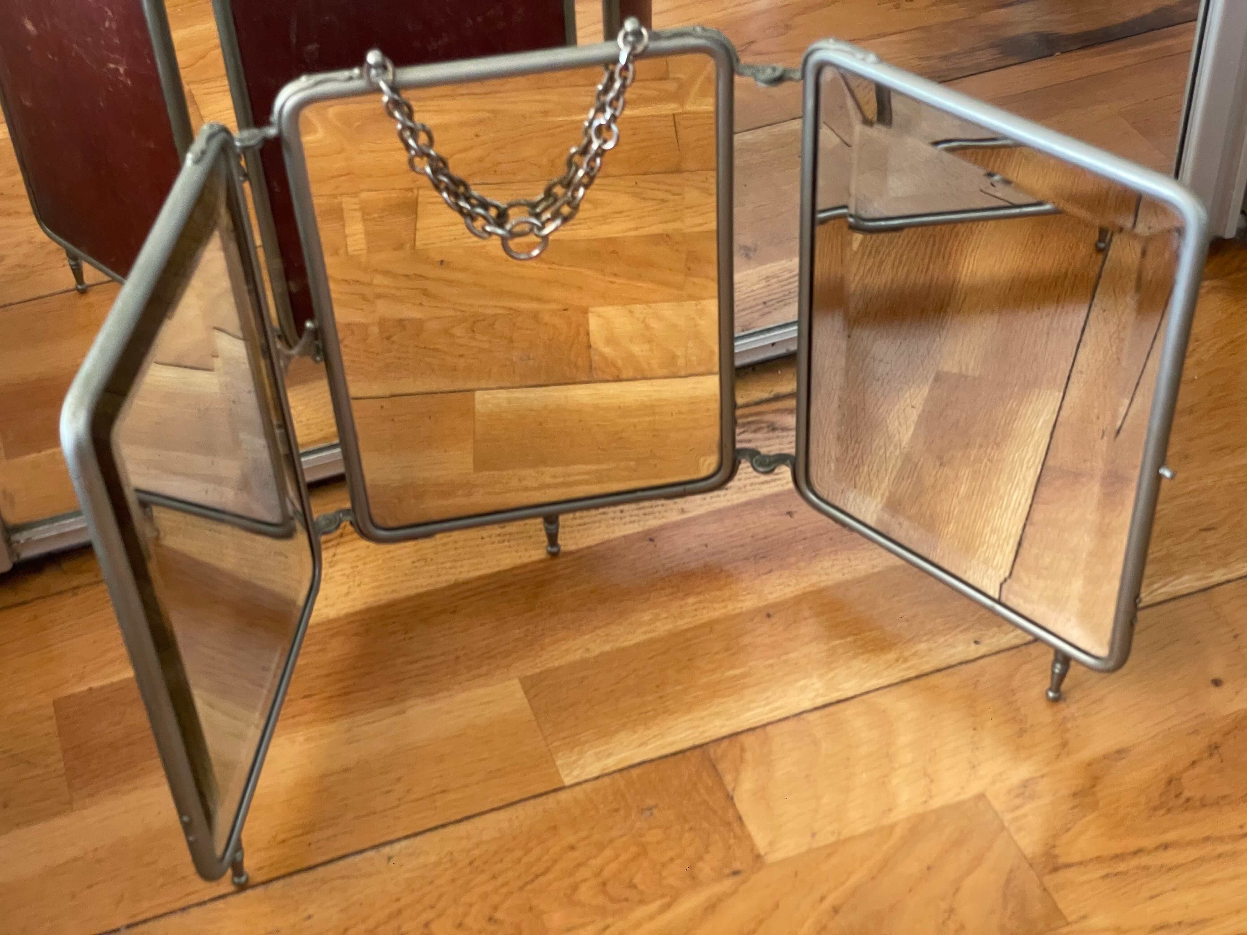 Mirror triptych barber beveled glass on stand