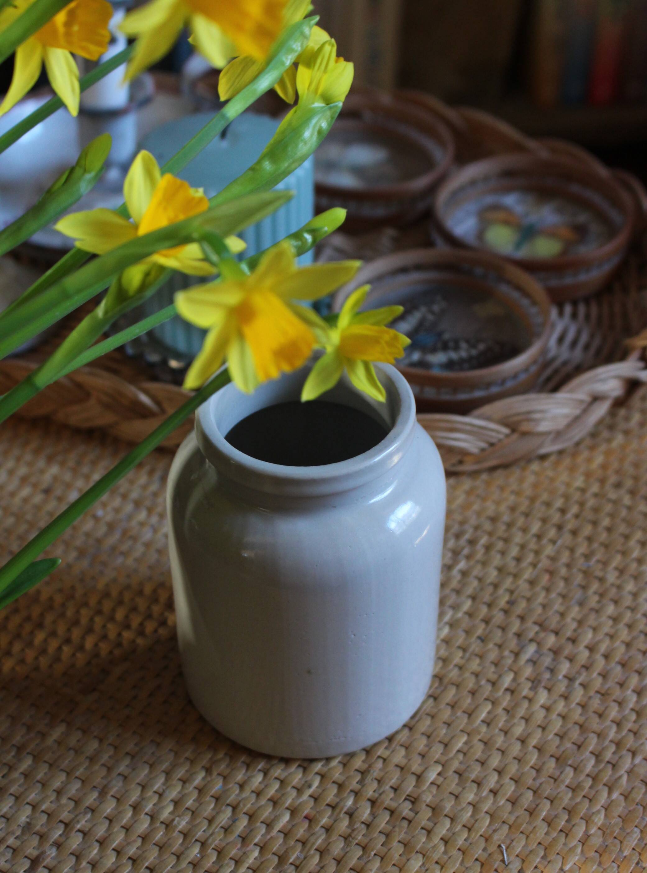 Vintage stoneware vase pot greige