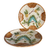 Set of 2 Salins Barbotine Plates - Vintage Parakeet Decor - service