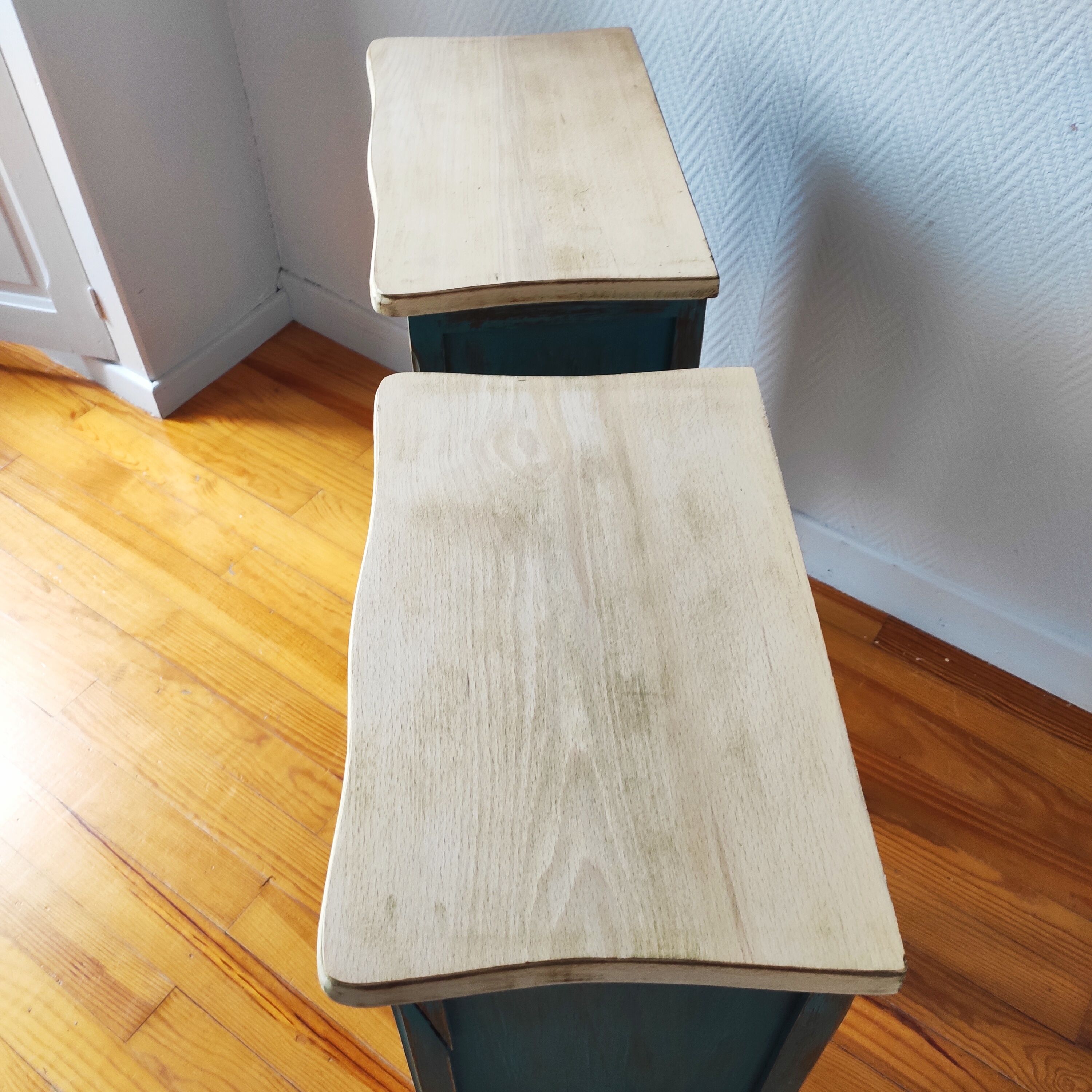 Pair of weathered bedside tables