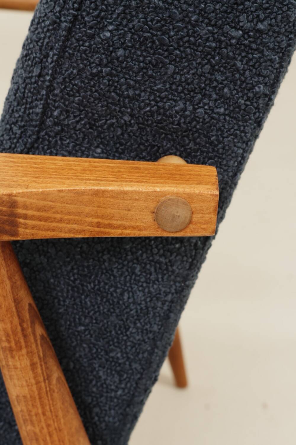 Scandinavian armchair in navy blue bouclé design by H. Lis