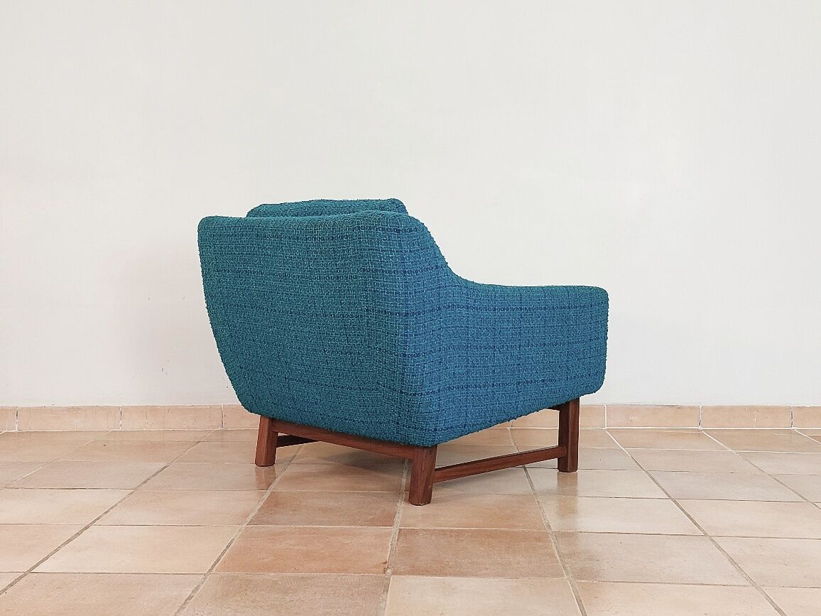 Norwegian living room set in blue fabric, vintage scandinavian 1960s