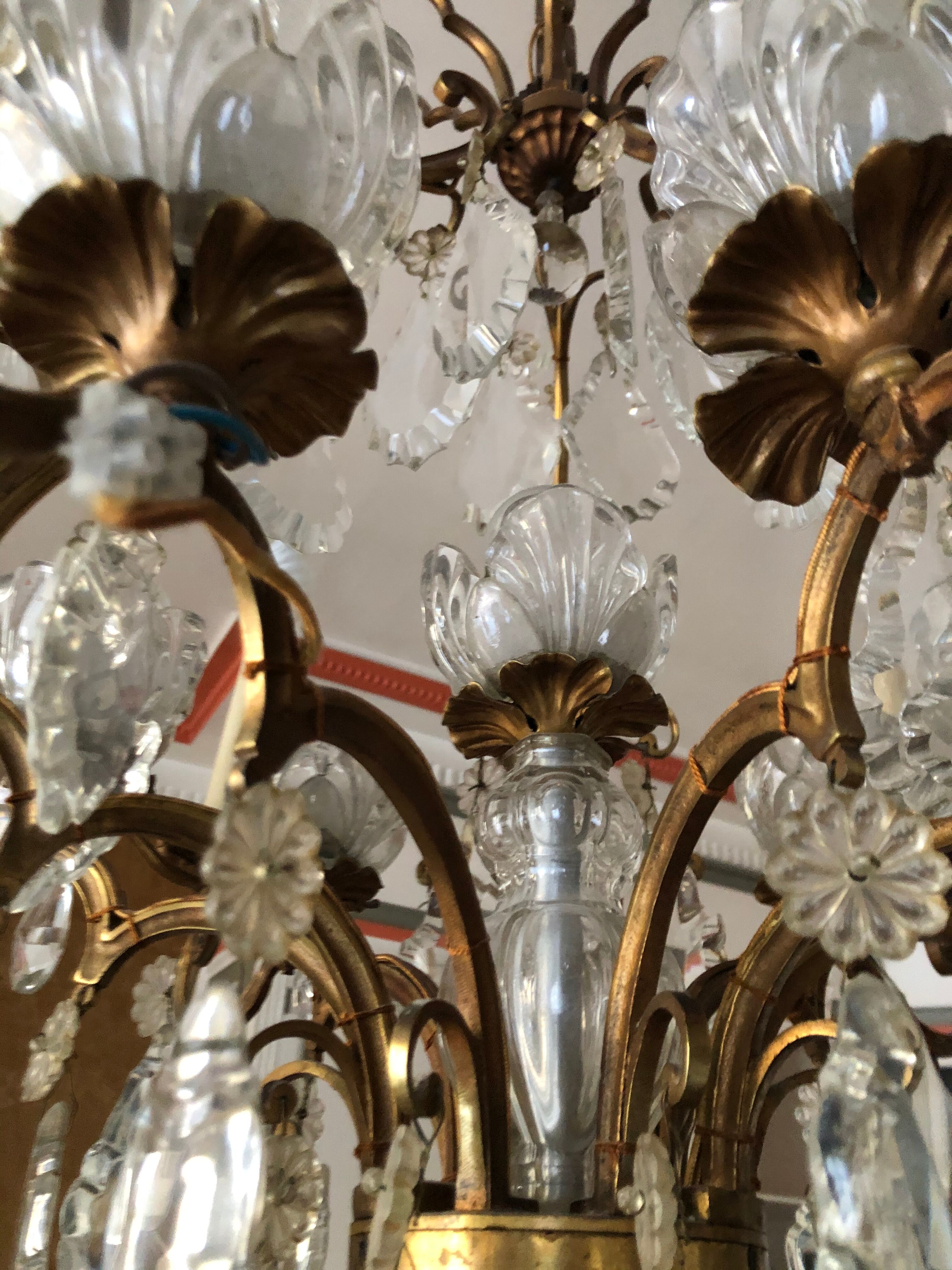 Bagués chandelier bronze and crystal 9 fires 1940