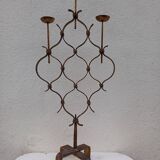 Large hammered wrought iron table candlesticks, gilded, 1950s, 60s