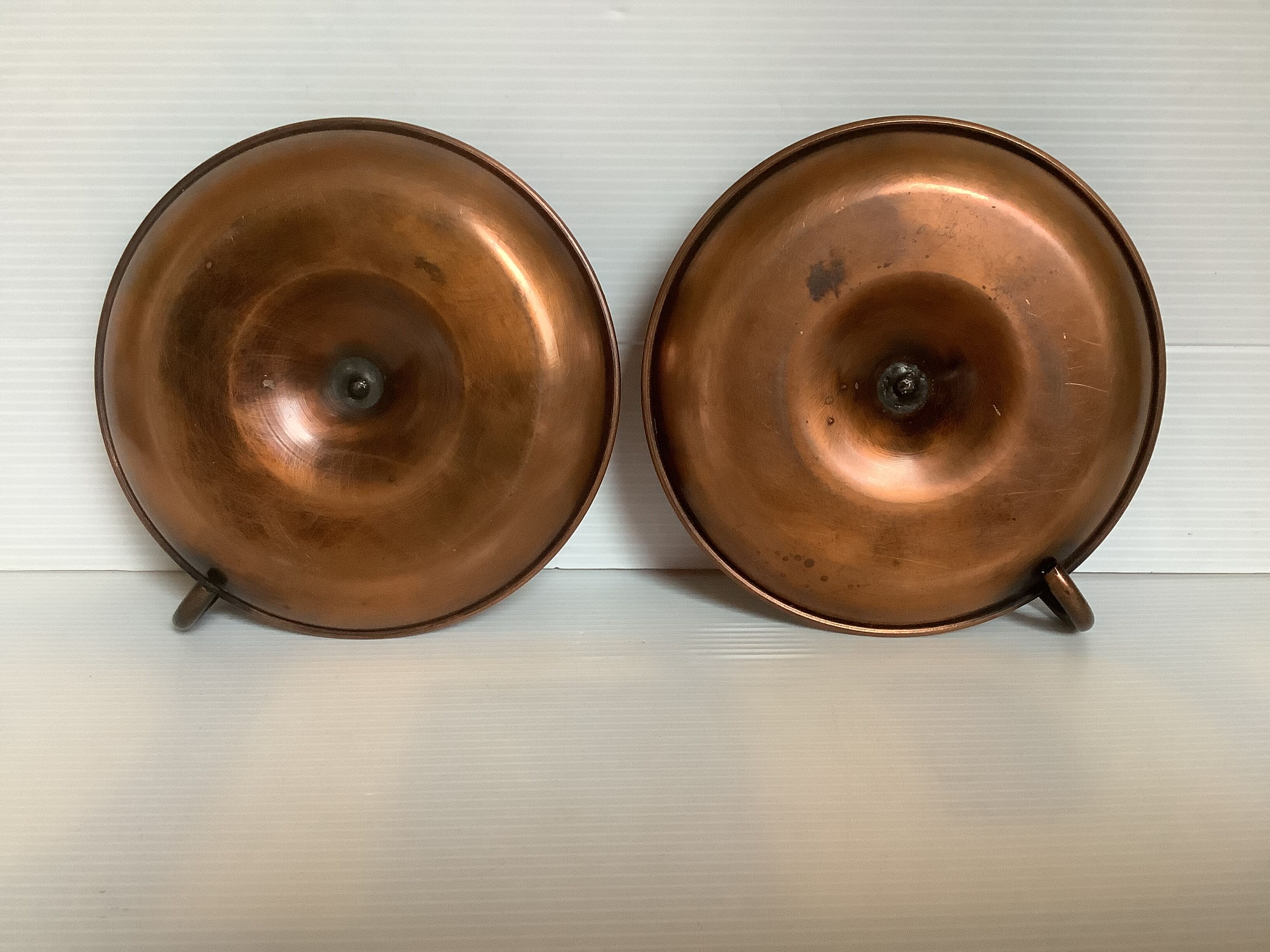 Pair of old copper candlesticks, rat of the cellar.