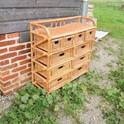 Ancienne Commode en Rotin / Osier Clair 10 Tiroirs