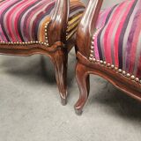 Pair of Louis Philippe armchairs in multi-colored striped velvet