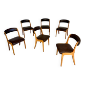 Lot de 6 chaises en bois courbé et simili Baumann modèle gondole années 70