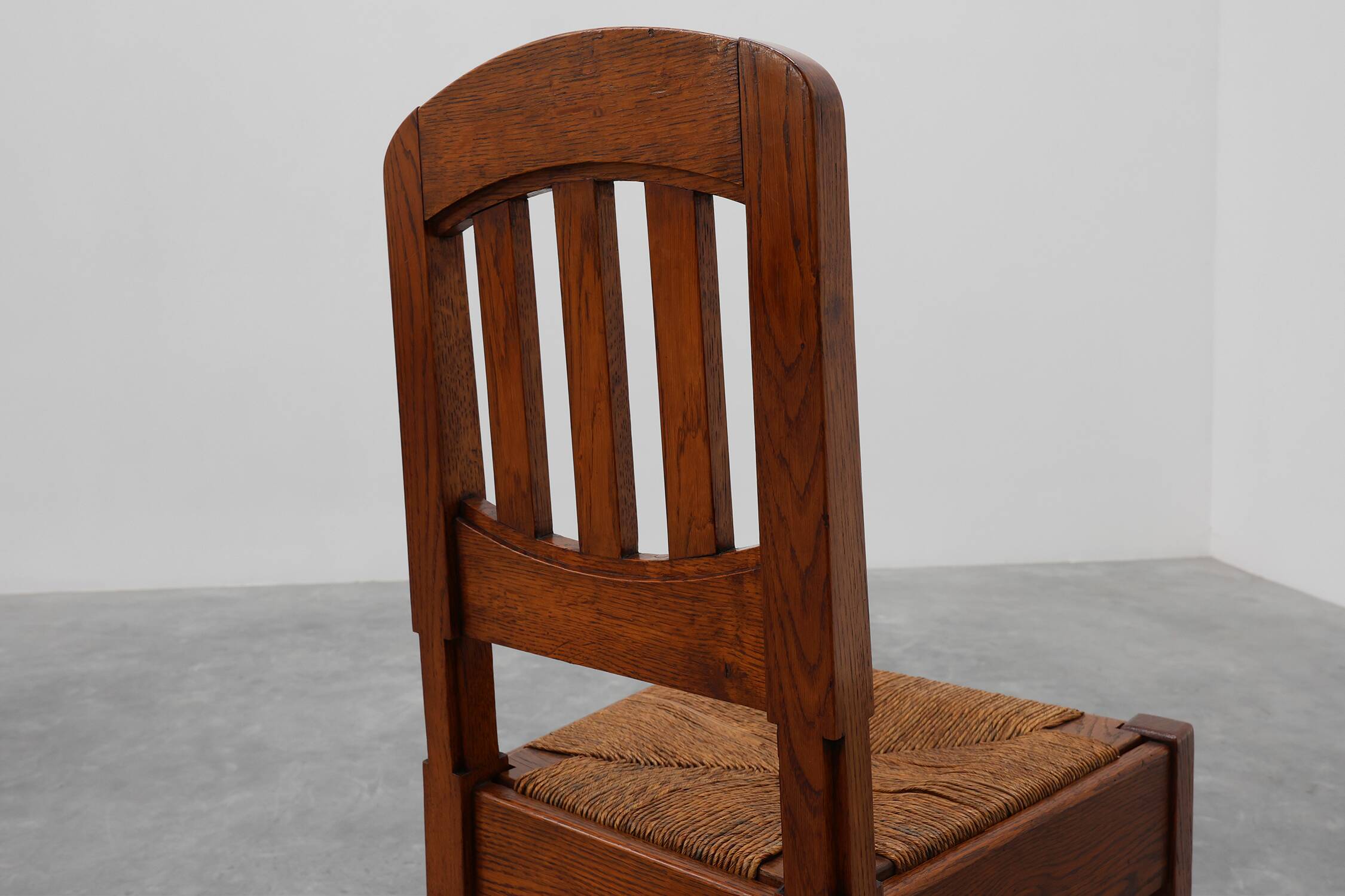Set of 4 Early Art Deco Oak & Wicker Dining Chairs, Belgium, 1915