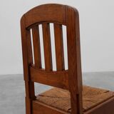 Set of 4 Early Art Deco Oak & Wicker Dining Chairs, Belgium, 1915