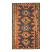 Rug & Kilim Rust Geometric Runner, Handmade Tribal Wool Flatweave, Boho Hallway Rug